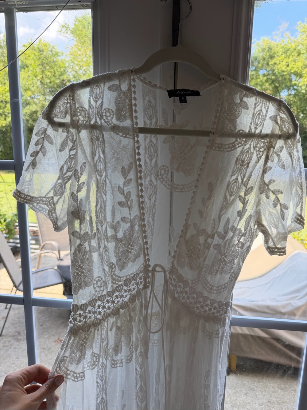 Aakaa Ivory Lace Tie-Front Cover Up